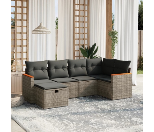 Set de muebles de jardín 6 pzas y cojines ratán sintético gris
