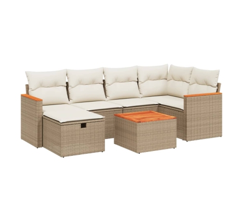 Set sofás de jardín 7 piezas y cojines ratán sintético beige