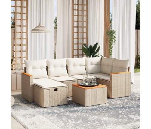 Set sofás de jardín 7 piezas y cojines ratán sintético beige