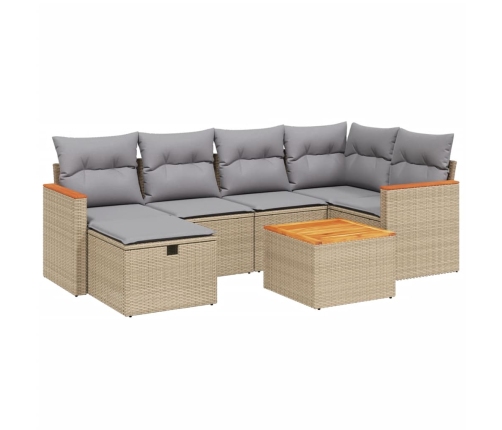 Juego de sofás jardín con cojines beige mezcla 7 pzas ratán PE