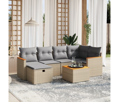 Juego de sofás jardín con cojines beige mezcla 7 pzas ratán PE