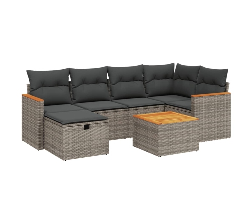 Set de sofás de jardín 7 piezas con cojines ratán PE gris