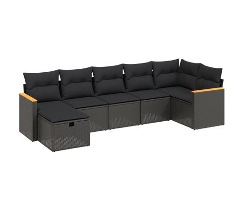 Set de comedor de jardín 7 pzas y cojines ratán sintético negro