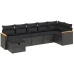 Set de comedor de jardín 7 pzas y cojines ratán sintético negro
