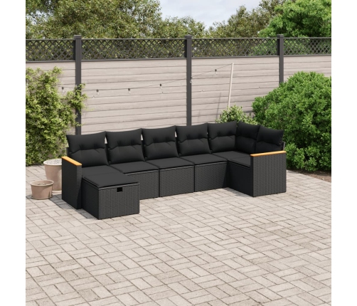 Set de comedor de jardín 7 pzas y cojines ratán sintético negro