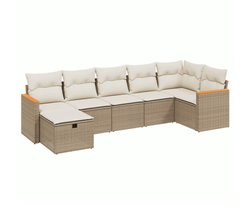 Set sofás de jardín 7 piezas y cojines ratán sintético beige