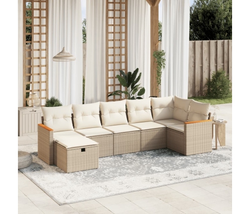 Set sofás de jardín 7 piezas y cojines ratán sintético beige