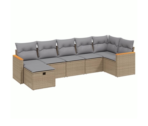 Juego de sofás jardín con cojines beige mezcla 7 pzas ratán PE