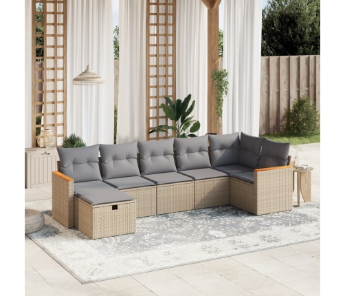 Juego de sofás jardín con cojines beige mezcla 7 pzas ratán PE