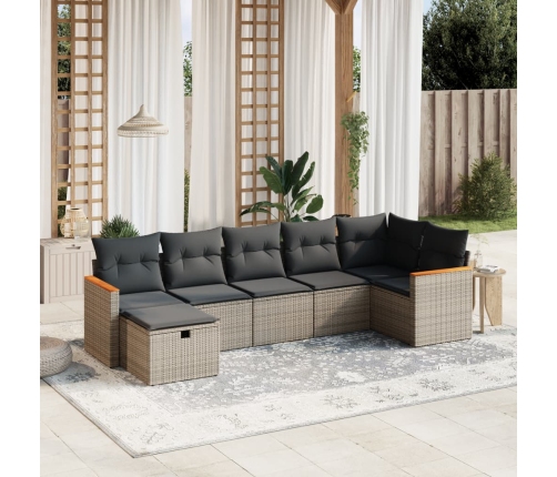Set de sofás de jardín 7 piezas con cojines ratán PE gris