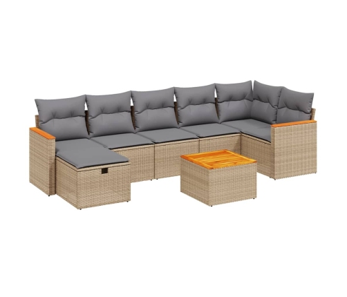 Juego de sofás jardín con cojines beige mezcla 8 pzas ratán PE