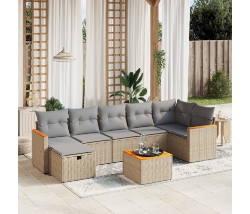 Juego de sofás jardín con cojines beige mezcla 8 pzas ratán PE