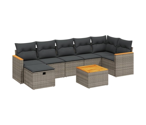 Set de sofás de jardín 8 pzas y cojines ratán sintético gris