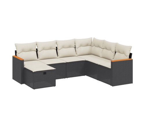 Set de comedor de jardín 7 pzas y cojines ratán sintético negro