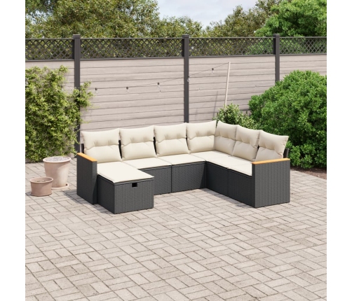 Set de comedor de jardín 7 pzas y cojines ratán sintético negro