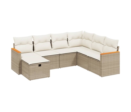 Set sofás de jardín 7 piezas y cojines ratán sintético beige