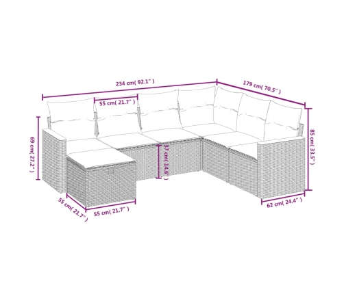 Set sofás de jardín 7 piezas y cojines ratán sintético beige