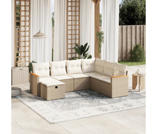 Set sofás de jardín 7 piezas y cojines ratán sintético beige