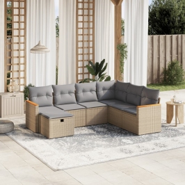 Juego de sofás jardín con cojines beige mezcla 7 pzas ratán PE