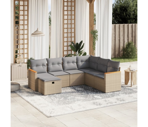 Juego de sofás jardín con cojines beige mezcla 7 pzas ratán PE
