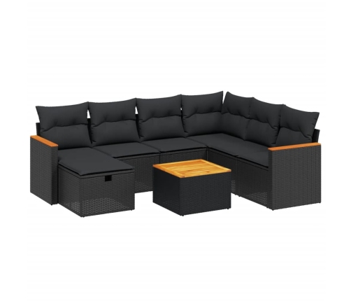 Set de sofás de jardín 8 piezas y cojines ratán sintético negro