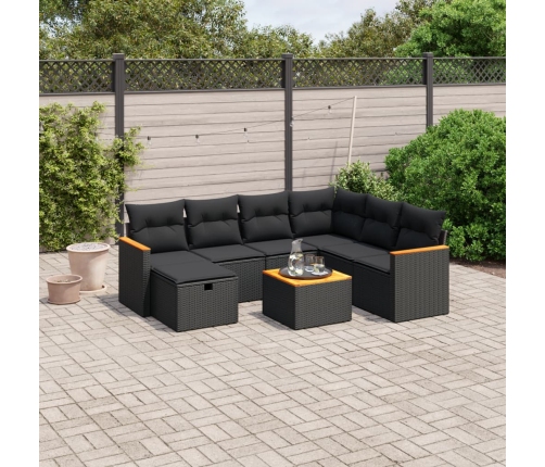 Set de sofás de jardín 8 piezas y cojines ratán sintético negro