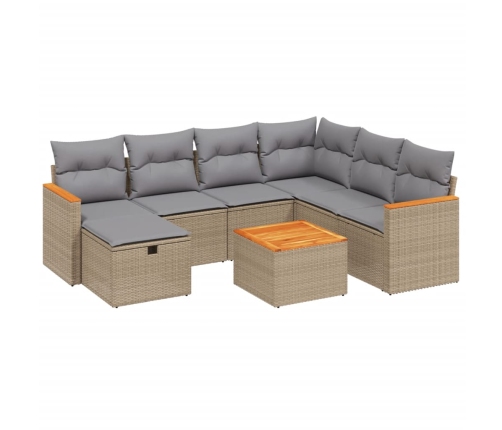 Juego de sofás jardín con cojines beige mezcla 8 pzas ratán PE