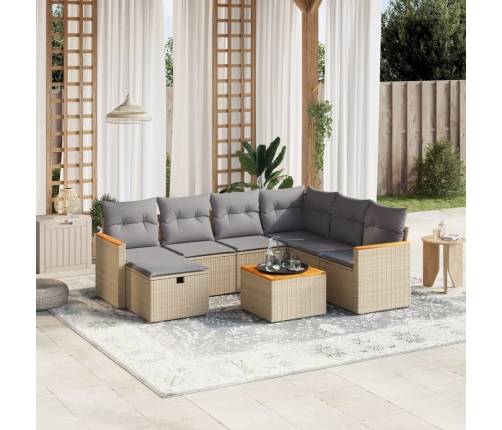 Juego de sofás jardín con cojines beige mezcla 8 pzas ratán PE