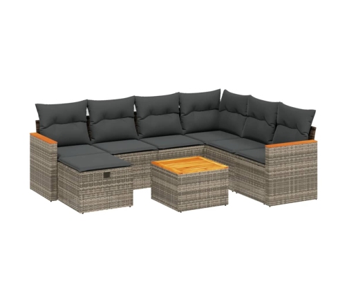 Set de sofás de jardín 8 pzas y cojines ratán sintético gris