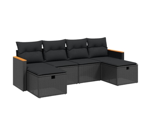 Set de sofás de jardín 6 piezas y cojines ratán sintético negro
