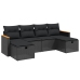 Set de sofás de jardín 6 piezas y cojines ratán sintético negro