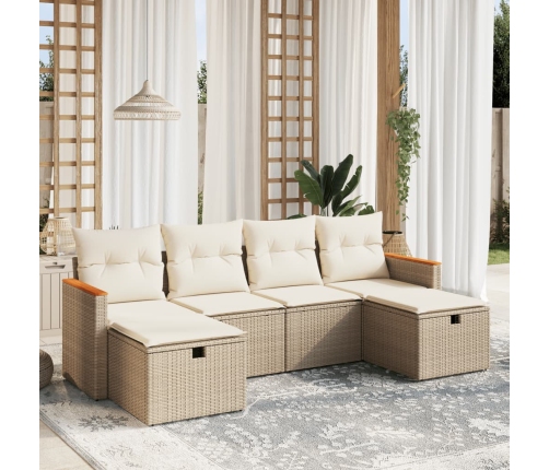 Juego de sofás jardín con cojines 6 pzas ratán sintético beige