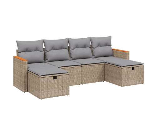 Juego de sofás jardín con cojines beige mezcla 6 pzas ratán PE