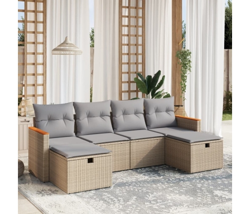Juego de sofás jardín con cojines beige mezcla 6 pzas ratán PE