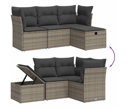 Set de sofás de jardín 4 pzas y cojines ratán sintético gris