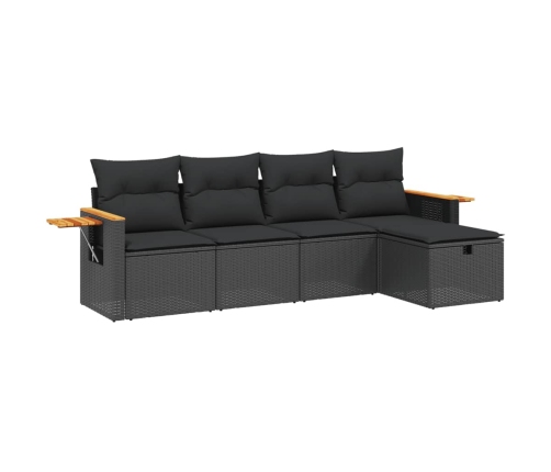Set de muebles de jardín 5 pzas y cojines ratán sintético negro