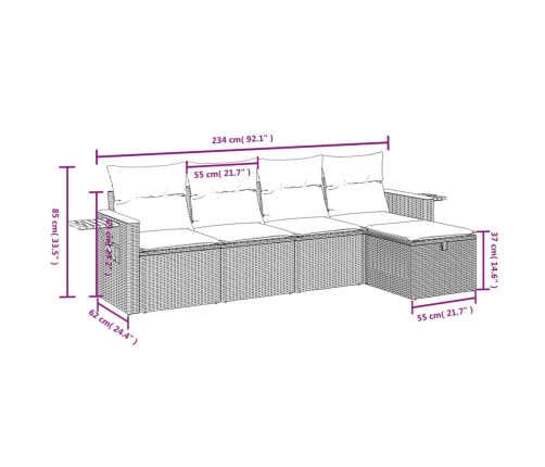 Set de muebles de jardín 5 pzas y cojines ratán sintético negro