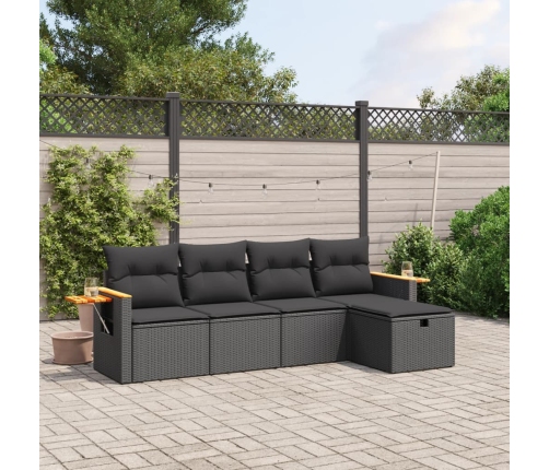Set de muebles de jardín 5 pzas y cojines ratán sintético negro