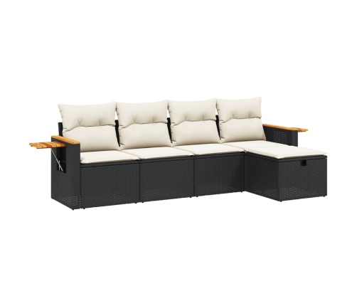 Set de muebles de jardín 5 pzas y cojines ratán sintético negro