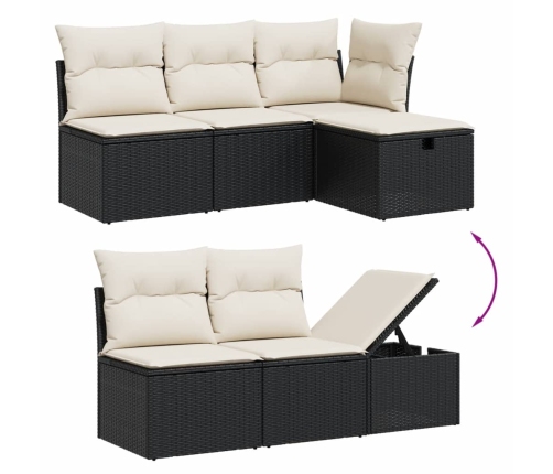 Set de muebles de jardín 5 pzas y cojines ratán sintético negro