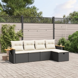 Set de muebles de jardín 5 pzas y cojines ratán sintético negro