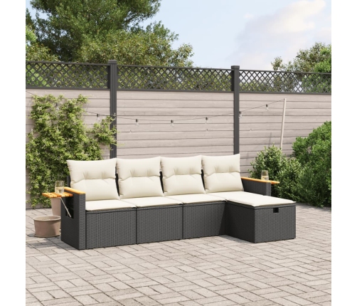 Set de muebles de jardín 5 pzas y cojines ratán sintético negro