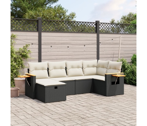 Set de sofás de jardín 6 piezas y cojines ratán sintético negro