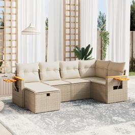 Juego de sofás jardín con cojines 6 pzas ratán sintético beige