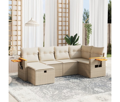 Juego de sofás jardín con cojines 6 pzas ratán sintético beige