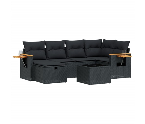 Set de comedor de jardín 7 pzas y cojines ratán sintético negro