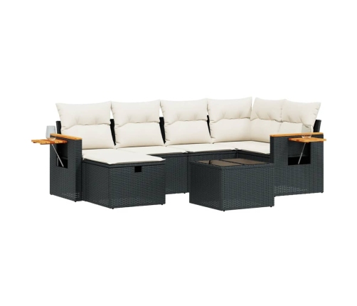 Set de comedor de jardín 7 pzas y cojines ratán sintético negro