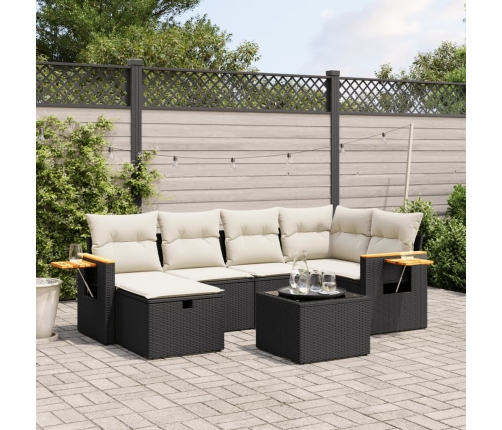 Set de comedor de jardín 7 pzas y cojines ratán sintético negro