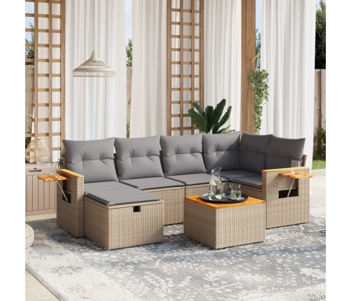 Juego de sofás jardín con cojines beige mezcla 7 pzas ratán PE