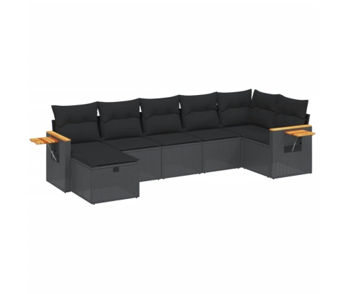 Set de comedor de jardín 7 pzas y cojines ratán sintético negro